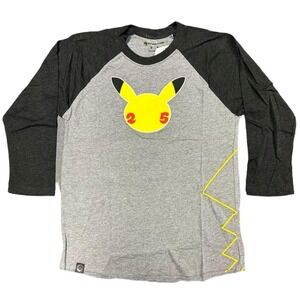 Pokémon Gray Raglan Shirt - Adult Casual Long Sleeve Top Size Small
